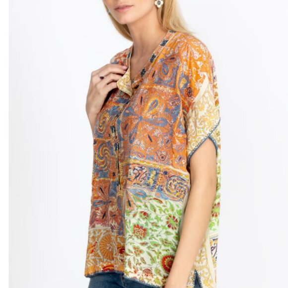 Johhny Was Women's Biya Prima Embroidered 100% Silk Blouse Size XS - Picture 2 of 4